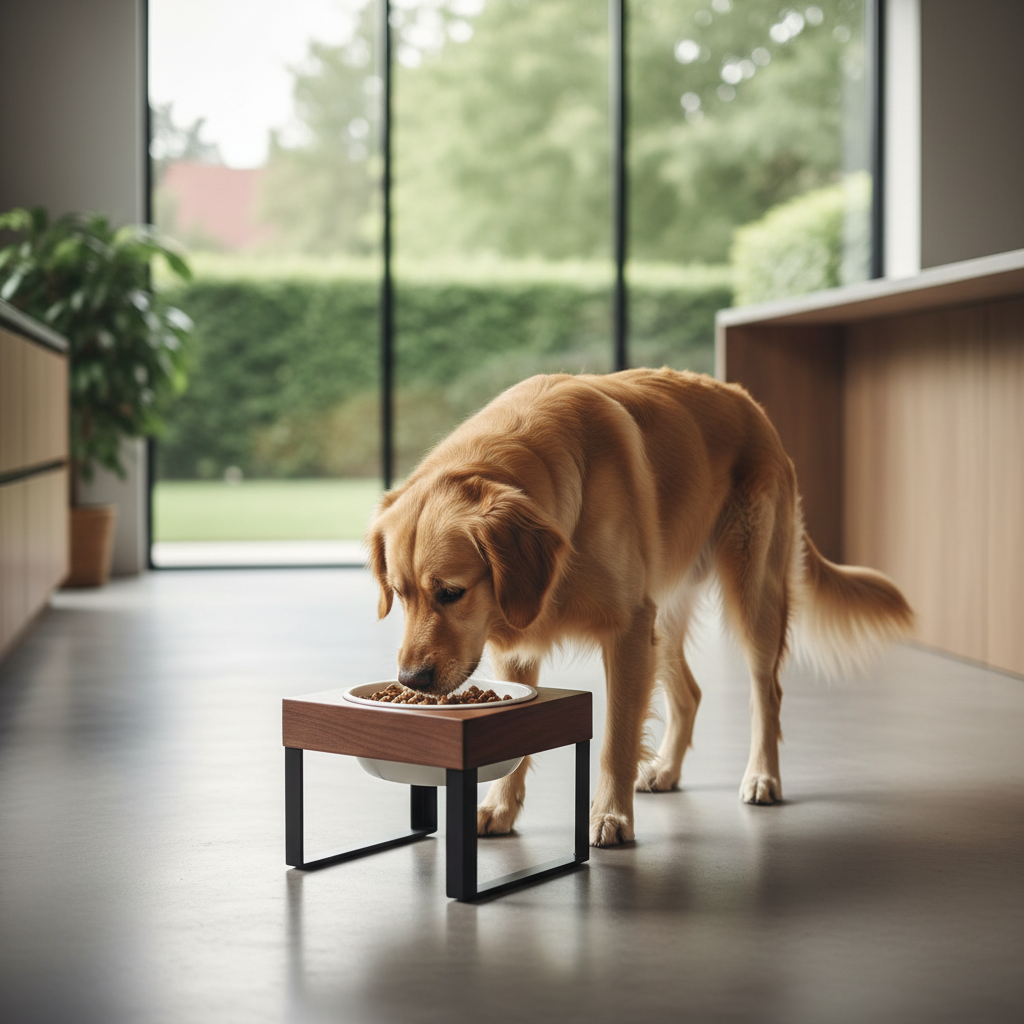 dog eating from elevated bowl