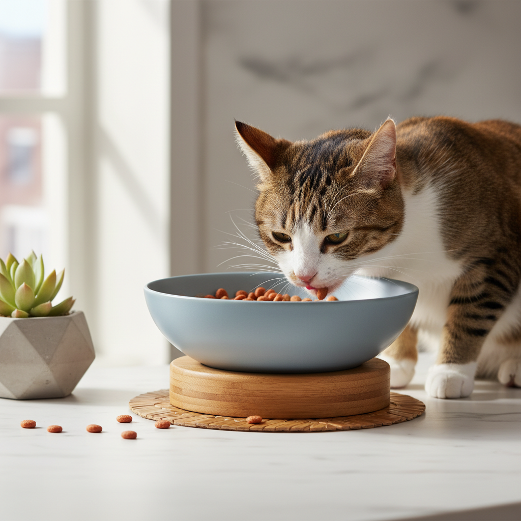 cat eating from whisker friendly bowl