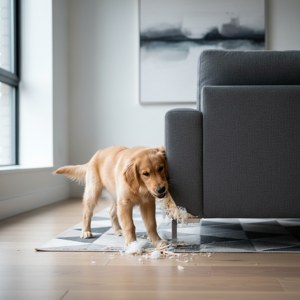 dog chewing furniture