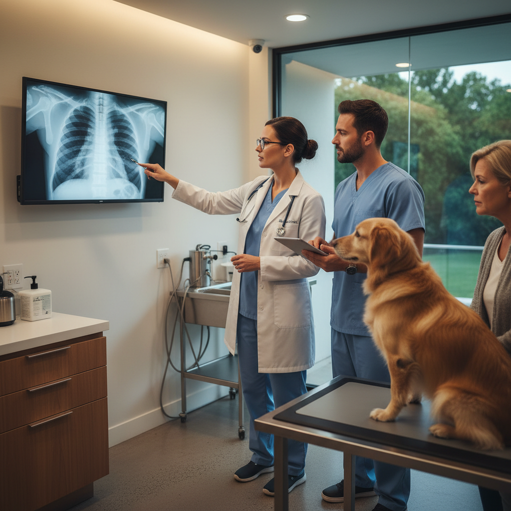 veterinarian examining pet x-ray